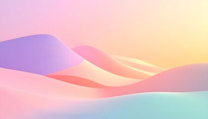 Fototapeta premium Minimalist 3D rendered landscape of abstract dunes with soft shadows, featuring a smooth pastel color gradient