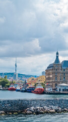 Istanbul, Turkey. Scenic view of the Bosphorus Strait with city view in the background. Urban skyline and city life.	