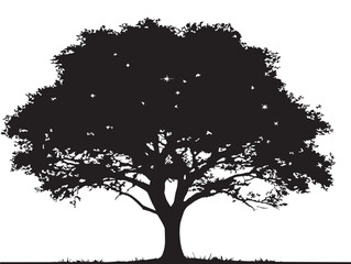 Starlight Boughs Tree Silhouette 2D Vector Line Art Illustration