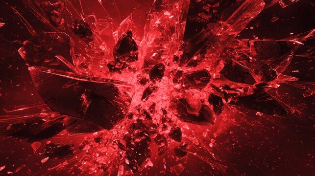 exploding red glass fragments background