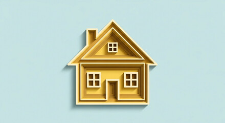 Paper cut style house icon with layered design on a white background, representing home, property, or real estate in a modern way
