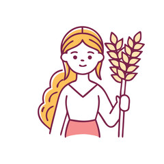 Girl holding wheat sheaf in minimalist style, concept of icon, vector, Zodiac Signs, astrology  