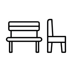 Simple outline icons of a bench and a chair in front and side views