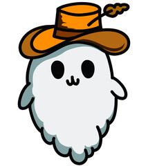 Cute cartoon ghost wearing cowboy hat
