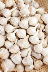 Fresh White Garlic Bulbs from Shandong Farm on Wooden Background