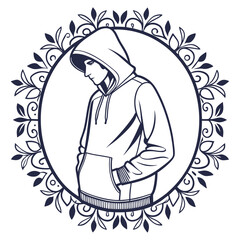 Teenager in hoodie in floral frame for fashion