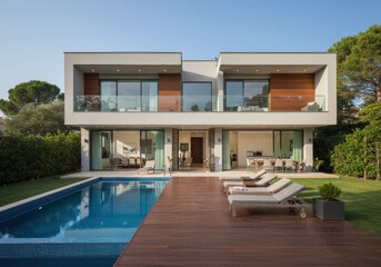 Fototapeta premium Modern Luxury House with Swimming Pool and Contemporary Design
