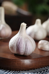 Fresh White Garlic Bulbs from Shandong Farm on Wooden Board - Organic Cooking Ingredient