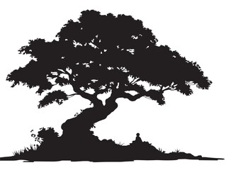 Mystical Storyteller Tree 2D Vector Line Art Design