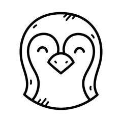 Cute Penguin Doodle Illustration Smiling with Closed Eyes on Transparent Background Simple Line Art Style for Winter Season Celebration