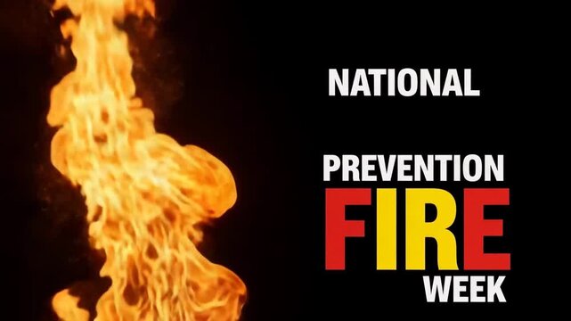 National prevention fire week poster with flames on a black background