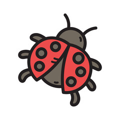 Cute Red Ladybug Insect Doodle Art With Black Spots And Gray Body And Antennae On White Transparent Background Isolated High Angle View Simple Drawing