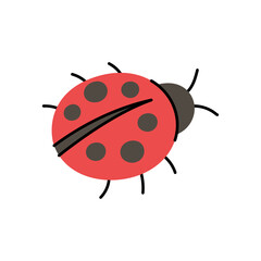 Cute Red Ladybug Insect With Black Spots And Antennae On A White Transparent Background Simple Illustration