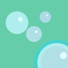 Refreshing aqua bubbles with white highlights gracefully rising on a tranquil green background.