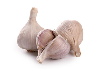 Fresh Garlic Bulbs and Cloves Isolated on White Background - Natural Cooking Ingredient