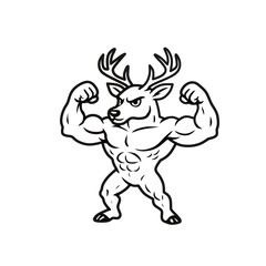Black and white muscular deer vector, running man vector illustration
