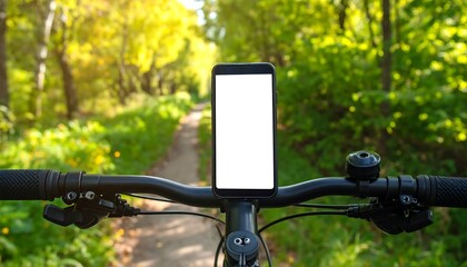 Bike handlebars with smartphone displaying empty white screen