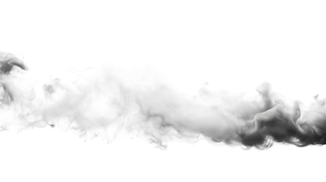 Abstract cloud of smoke emerging. Isolated on transparent background, png