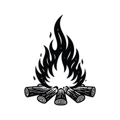 Black and white campfire drawing, a monochromatic sketch of rustic outdoor warmth.eps © fachri
