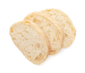 Pieces of tasty fresh ciabatta isolated on white, top view