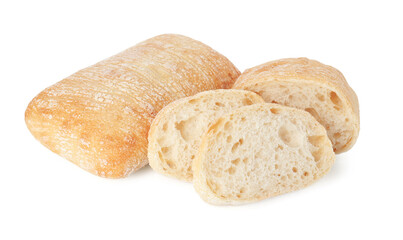 Tasty freshly baked ciabattas isolated on white