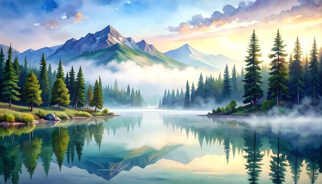Serene Mountain Lake Sunrise.