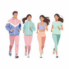 Obraz premium Flat Illustration Diverse Group of People Running Together Outdoor Sport Activity