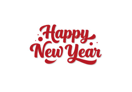 Bold red 'Happy New Year' script, elegant font, with stylized red snowflakes and dots on a transparent background and copy space, modern elegant New Year's greeting concept - Powered by Adobe