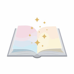 Flat Illustration Open Book with Magical Sparkles Education Design Element