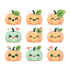 Cartoon Pastel Pumpkins with Cute Expressions Vector Set for Halloween Graphics