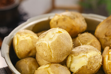 Fresh Boiled Potatoes with Butter from Gansu China - Heart-Shaped White Blossom Garnish