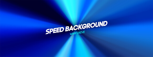 Speed effect perspective with neon line, background and radial light motion. Fast zoom with vector rays or beam. Dynamic race trail for sport or digital design. © RDVector