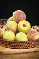 Fresh Shandong Peaches in Wicker Basket - Sweet Crisp Fruit from Qingzhou China