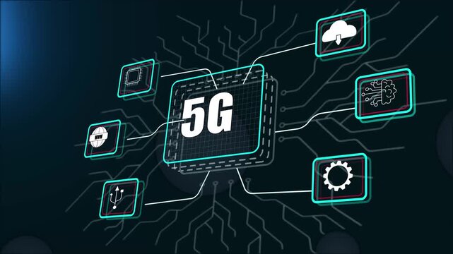 Futuristic 5g technology circuit board illustration showing digital network connection and wireless communication concept - Powered by Adobe