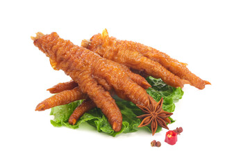 Marinated Chicken Feet Asian Delicacy Snack with Spices on White Background