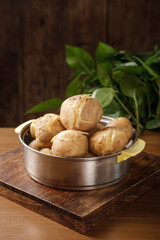 Cooked Sweet Potatoes Yams in Metal Pot Rustic Kitchen Style Food Photography