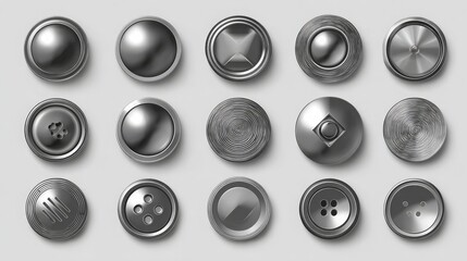 Collection of metal buttons in vector illustration.