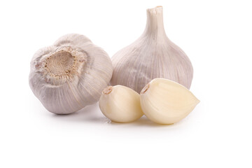 Fresh White Garlic Bulbs and Cloves from Shandong China Isolated on White Background