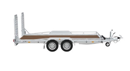 Side view of a white car trailer isolated on transparent background