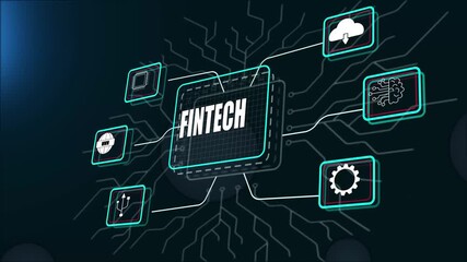 Futuristic fintech technology chip with glowing circuit board showing financial innovation and digital transaction system - Powered by Adobe