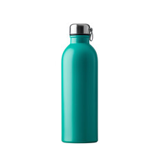 Naklejka premium Teal water bottle with silver cap isolated on a transparent background