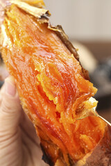 Golden Baked Sweet Potato Close-Up with Caramelized Flesh and Crispy Skin