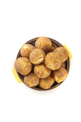 Cooked Potatoes and Yams from Gansu Province in Bowl Closeup on White Background