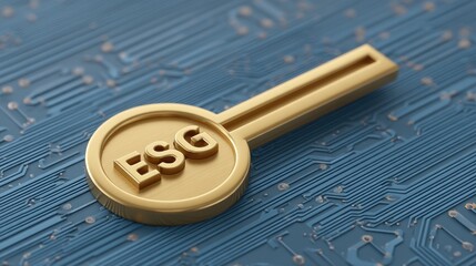 Key Element Representing Environmental, Social, and Governance Principles on a Technological Background with Circuit Patterns