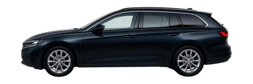 Compact wagon featuring streamlined roof rails and tinted rear windows.