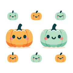 Fototapeta premium Cute Pastel Halloween Pumpkins Vector Set for Stickers, Prints, and Cards