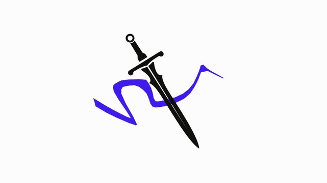 A stylized vector illustration of a sword icon depicting a person in action for a sport concept of success and speed