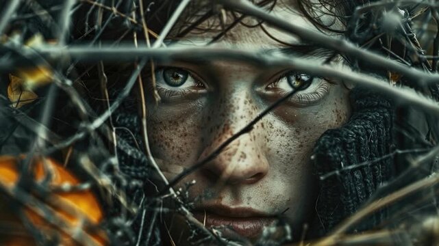 Video Close-up portrait of a person with distinctive freckles on their face, suitable for personal or commercial use