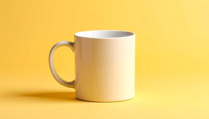 Empty White Mug on Yellow Background.