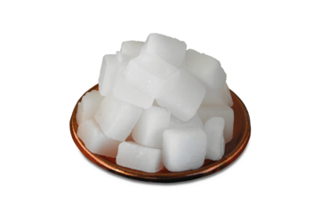 heap of camphor or cinnamomum camphora in dish, cutout in transparent background, png format